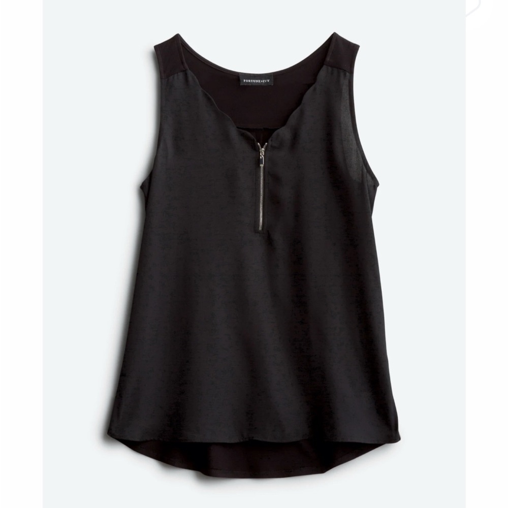 FORTUNE + IVY Shawnece Mixed Material Scallop Detail Blouse